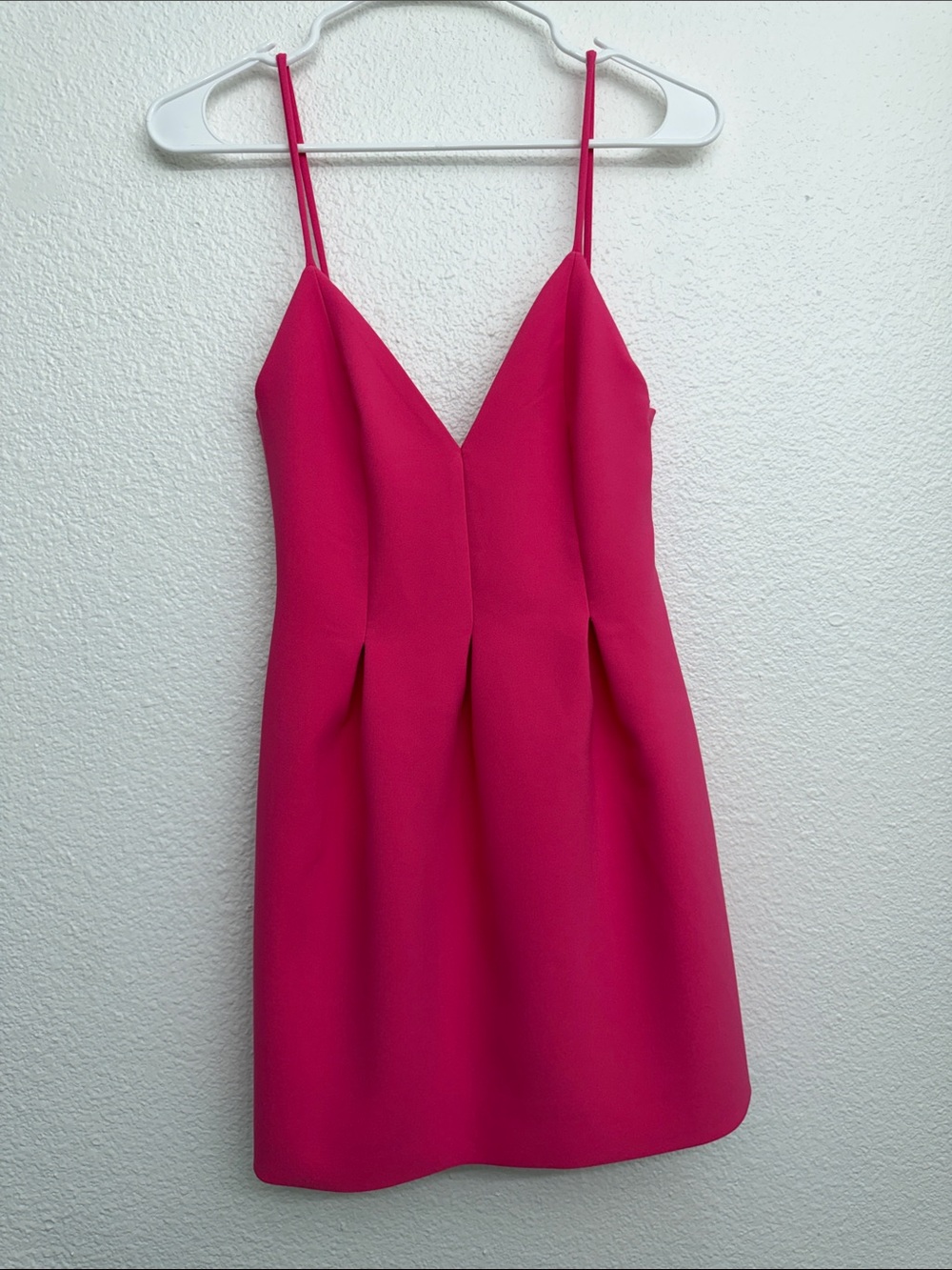 NWT. Zara Hot Pink V-Neck Spaghetti-Strap Mini Dress